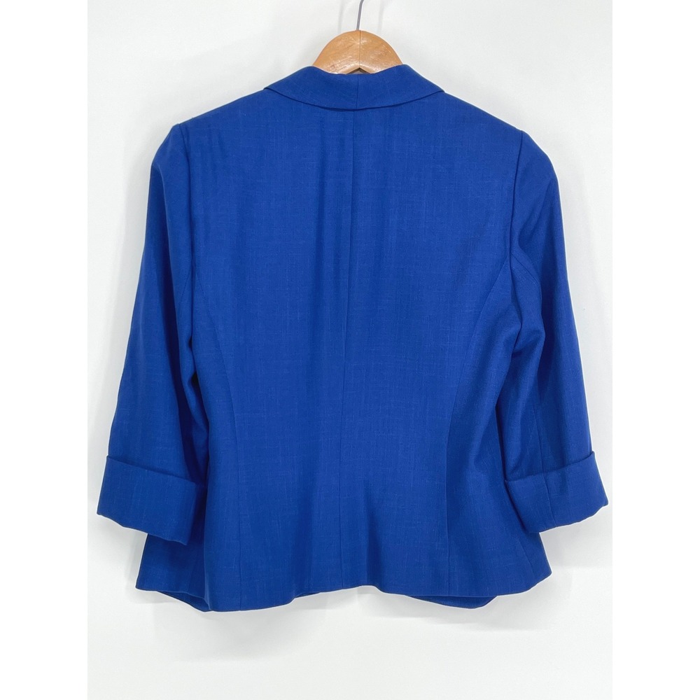 Kasper Womens Blazer 6 Open Front Royal Blue 3/4 Sleeve Cuffed Lined Business - Picture 6 of 10
